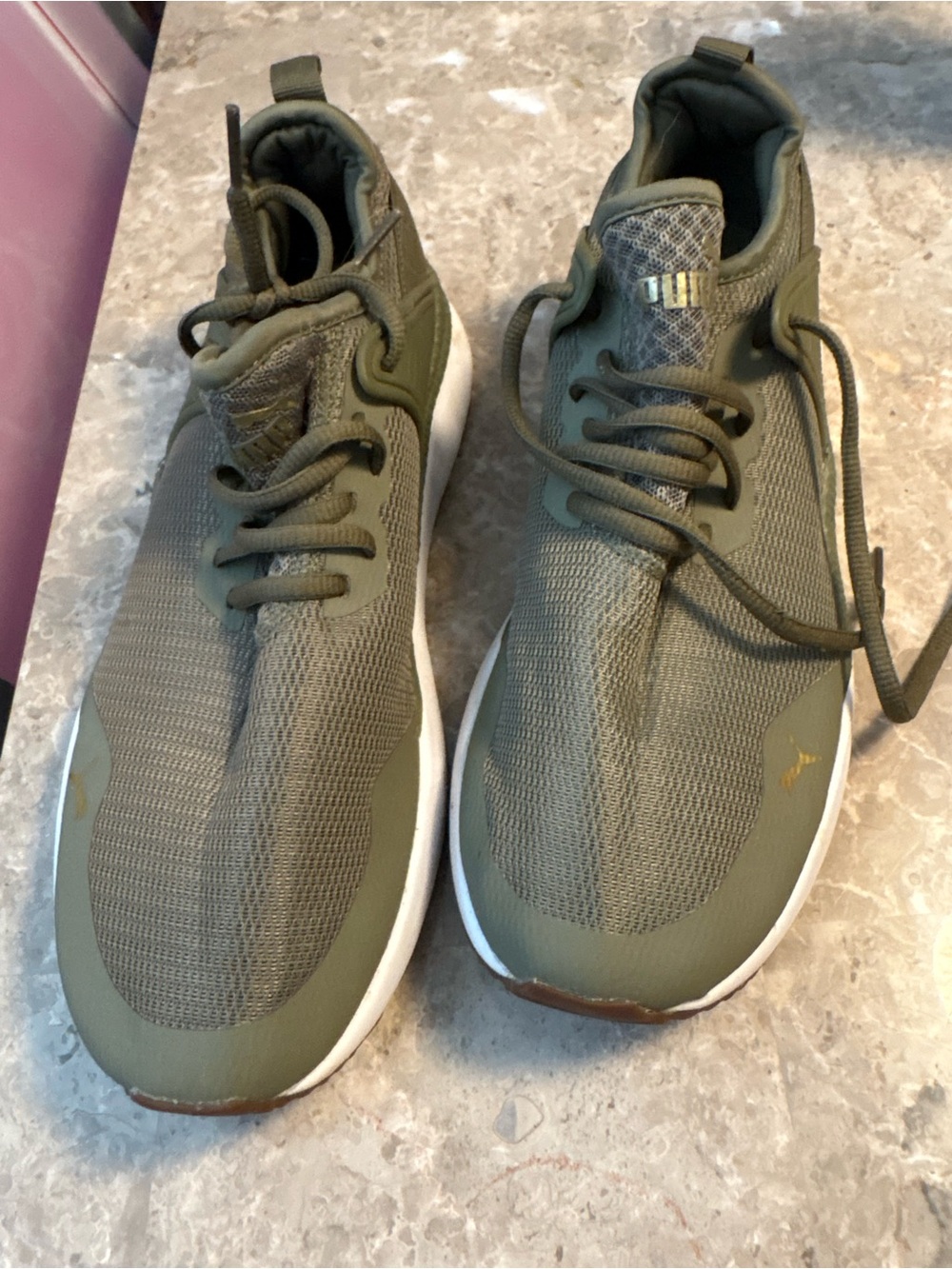 Puma Olive Green Knit Lace-Up Low-Top Sneakers